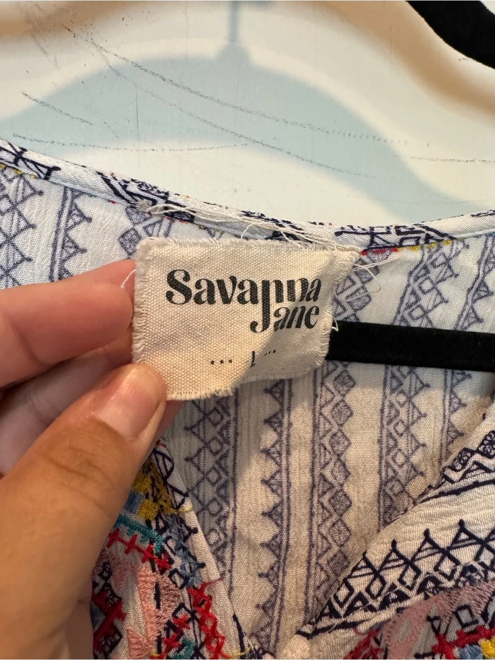 Savanna Jane White Striped Embroidered Peasant Top with Turquoise Accents - Picture 3 of 5